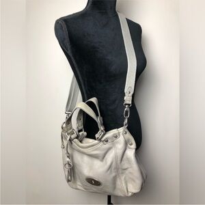 Fossil Gray Leather Hobo Crossbody Shoulder Bag